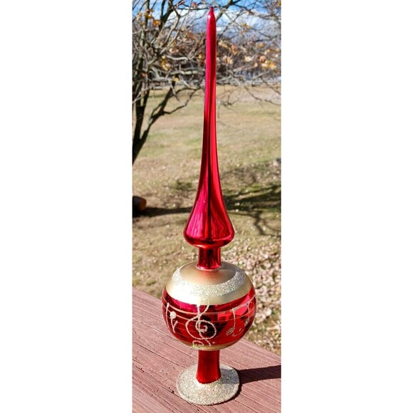 Inge Glas Red & Gold German Blown Glass Melody Finial Christmas Tree Topper +Box - Picture 2 of 11